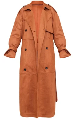 Tan Faux Suede Trench Coat