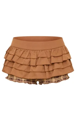 Tan Frilly Peplum Detail Skirt