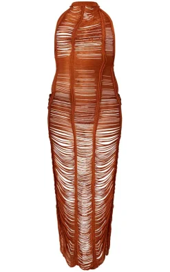 Tan Knitted Tassel Maxi Beach Dress