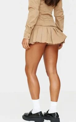 Tan Pleated Micro Mini Skort