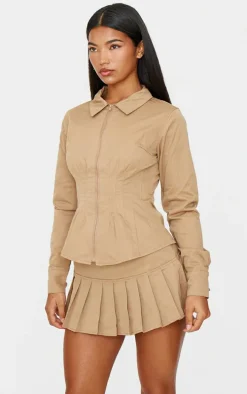 Tan Pleated Micro Mini Skort