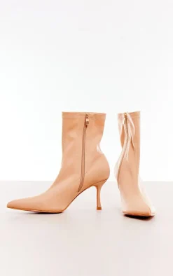 Tan Point Toe Low Heeled Ankle Sock Boots