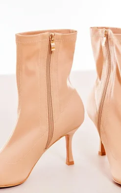 Tan Point Toe Low Heeled Ankle Sock Boots
