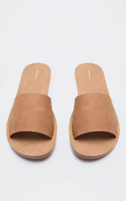 Tan Pu Round Toe Basic Mule Flat Sandal