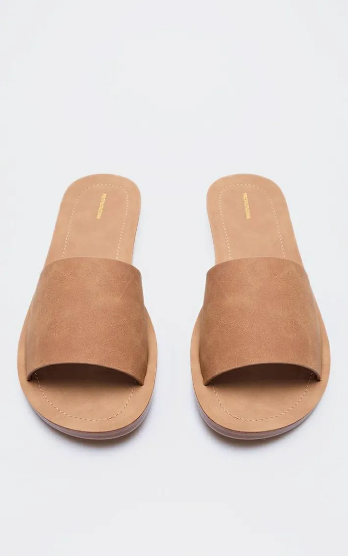 Tan Pu Round Toe Basic Mule Flat Sandal