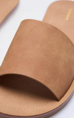 Tan Pu Round Toe Basic Mule Flat Sandal