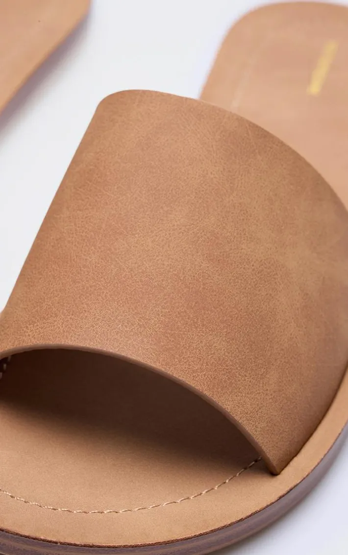 Tan Pu Round Toe Basic Mule Flat Sandal
