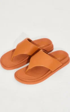 Tan Pu Round Toe Thong Footbed Flat Sandals