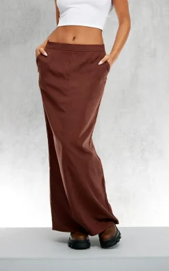 Tan Soft Twill Blend Straight Maxi Skirt