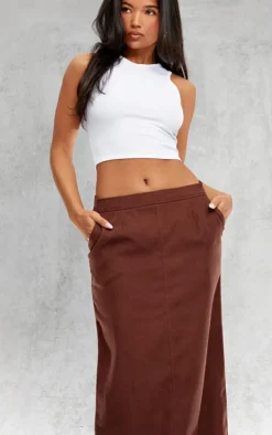 Tan Soft Twill Blend Straight Maxi Skirt