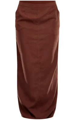 Tan Soft Twill Blend Straight Maxi Skirt