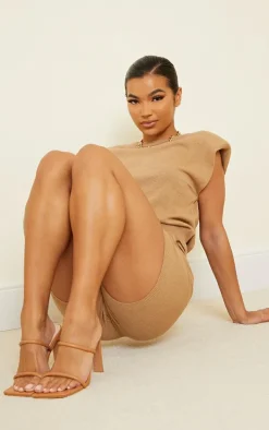 Tan Wide Fit Extreme Square Toe Twin Strap Mule High Heels