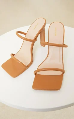 Tan Wide Fit Extreme Square Toe Twin Strap Mule High Heels