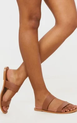 Tan Wide Fit Leather Twin Strap Sandal