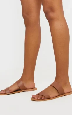 Tan Wide Fit Leather Twin Strap Sandal