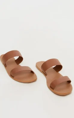Tan Wide Fit Leather Twin Strap Sandal