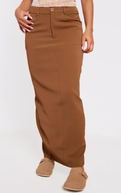 Tan Woven Split Back Maxi Skirt