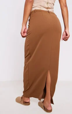 Tan Woven Split Back Maxi Skirt