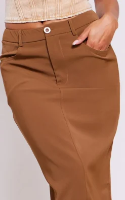 Tan Woven Split Back Maxi Skirt