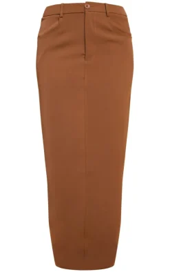 Tan Woven Split Back Maxi Skirt