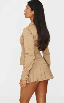 Tan Zip Front Fitted Long Sleeve Jacket