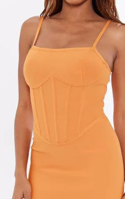 Tangerine Bandage Underbust Corset Detail Strappy Bodycon Dress