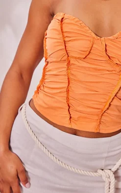 Tangerine Exposed Seam Stitch Detail Woven Pleated Crop Corset
