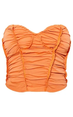 Tangerine Exposed Seam Stitch Detail Woven Pleated Crop Corset