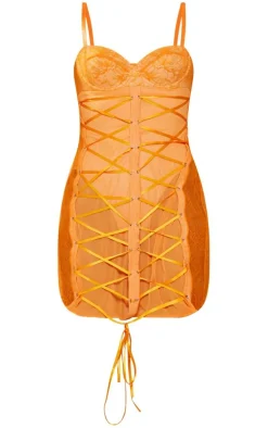 Tangerine Lace Underwired Eyelet Detail Bodycon Dress