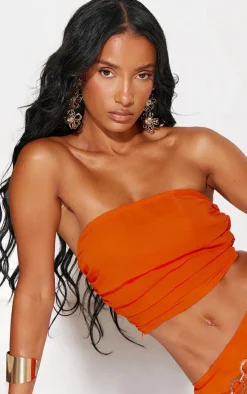 Tangerine Ruched Bandeau Top