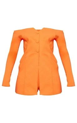 Tangerine Stretch Woven Bardot Button Down Skort Romper
