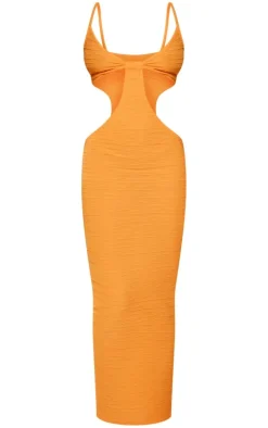 Tangerine Textured Cut Out Knot Detail Strappy Midaxi Dress