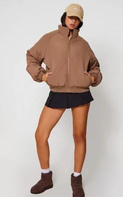 Taupe & Sand Reversible Bomber Puffer Jacket