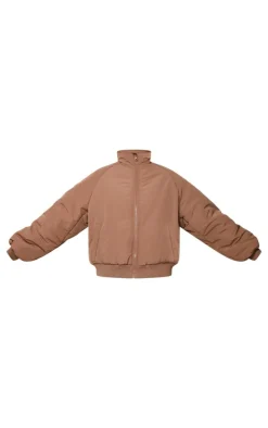 Taupe & Sand Reversible Bomber Puffer Jacket