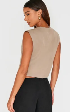 Taupe Asymmetric Boxy Vest