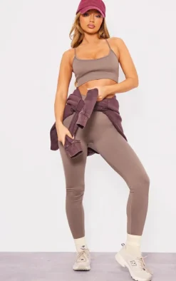Taupe Basic Seamless High Waist Detail Gym Leggings