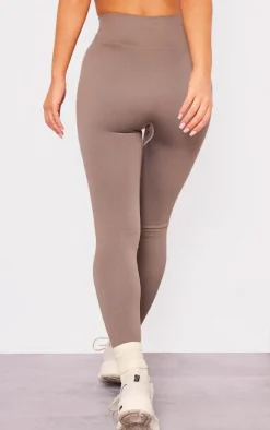 Taupe Basic Seamless High Waist Detail Gym Leggings