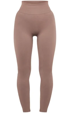 Taupe Basic Seamless High Waist Detail Gym Leggings