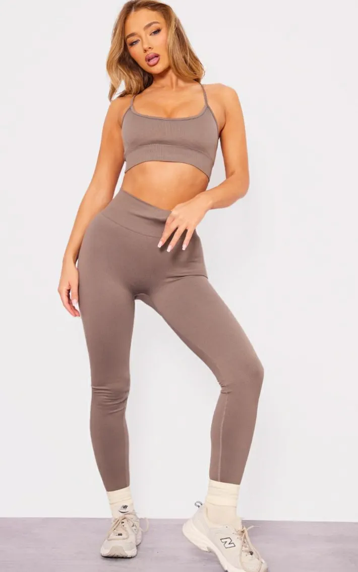 Taupe Basic Seamless Padded Gym Sports Bra