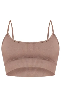 Taupe Basic Seamless Padded Gym Sports Bra