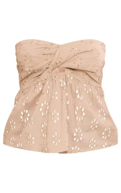 Taupe Broderie Anglaise Bandeau Crop Top