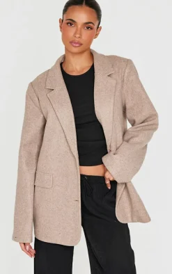 Taupe Brushed Wool Look Tailored Blazer