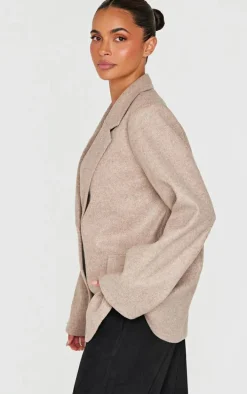 Taupe Brushed Wool Look Tailored Blazer