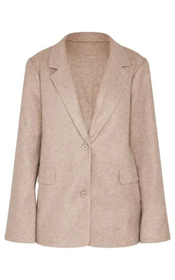 Taupe Brushed Wool Look Tailored Blazer