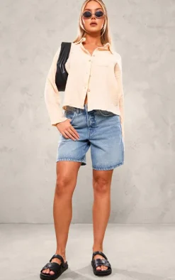 Taupe Cheesecloth Oversized Pocket Detail Long Sleeve Shirt