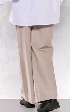 Taupe Contrast Double Waistband Tailored Straight Leg Pants