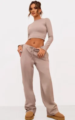 Taupe Cotton Jersey Wide Leg Pants