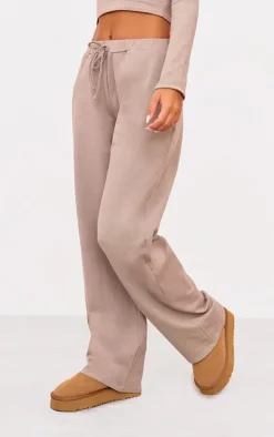 Taupe Cotton Jersey Wide Leg Pants