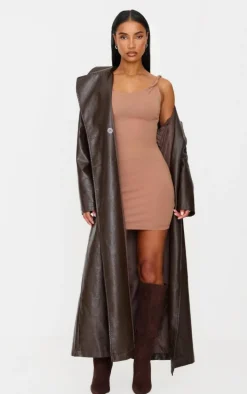 Taupe Cotton Twist Shoulder Sleeveless Mini Dress