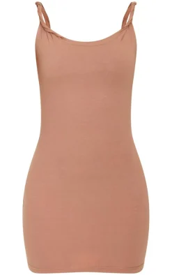 Taupe Cotton Twist Shoulder Sleeveless Mini Dress